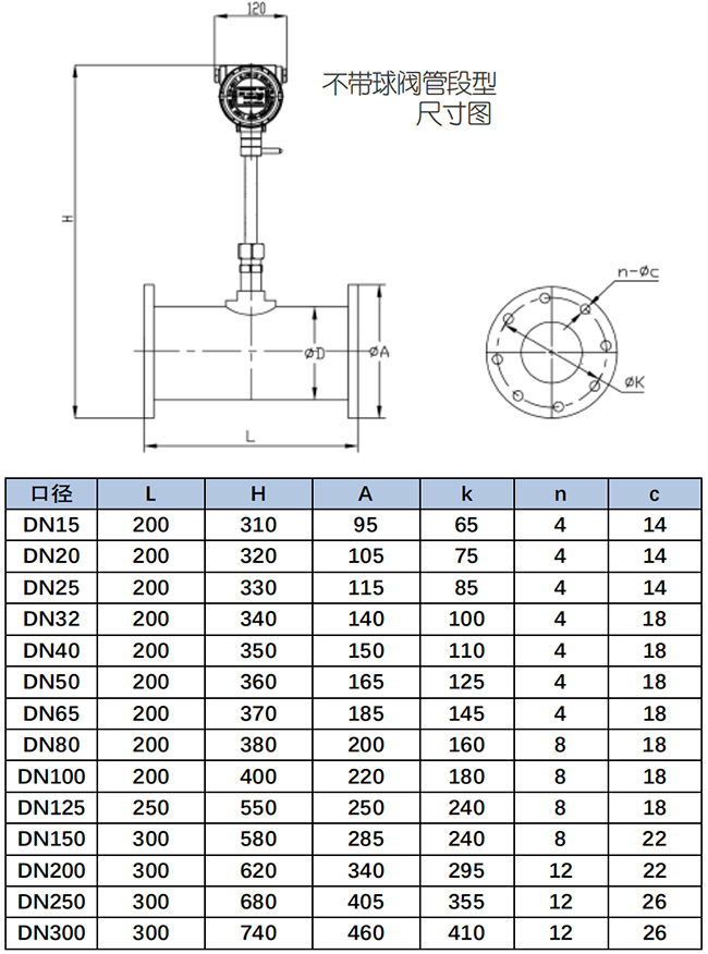 帶卡套球閥煙氣流量計尺寸圖
